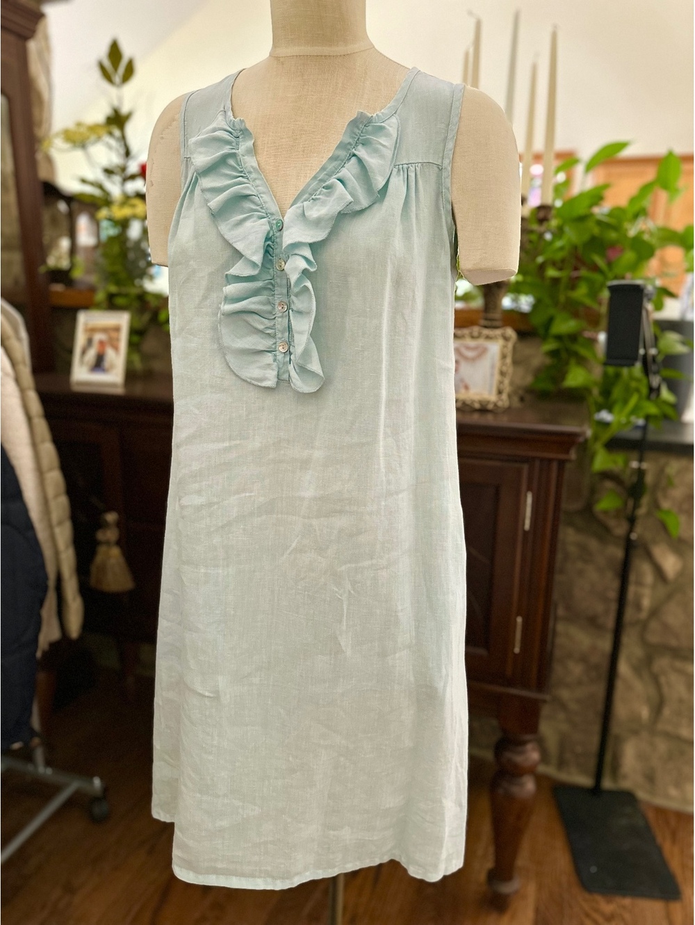 Light Blue-Green Linen Sleeveless Shift Dress Size M